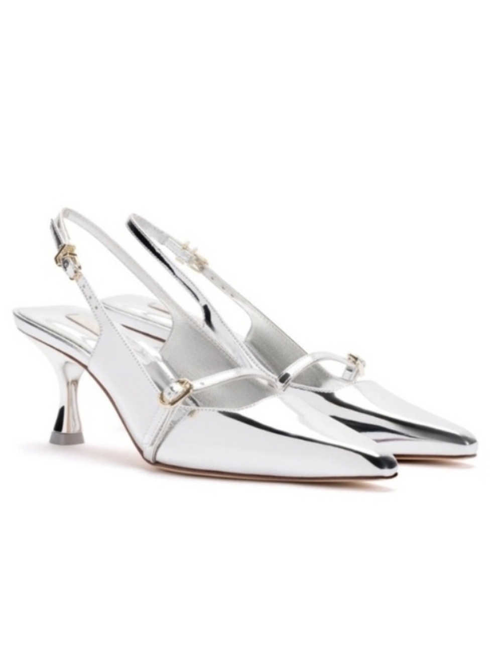 Larroudè INES Pointed Toe Mary Jane Slingbacks, Silver Specchio, 10